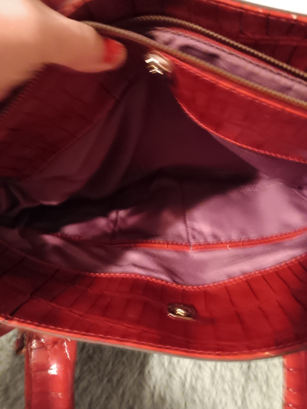 Liz Claiborne Glossy Red Croc-Embossed Satchel - Picture 6 of 11